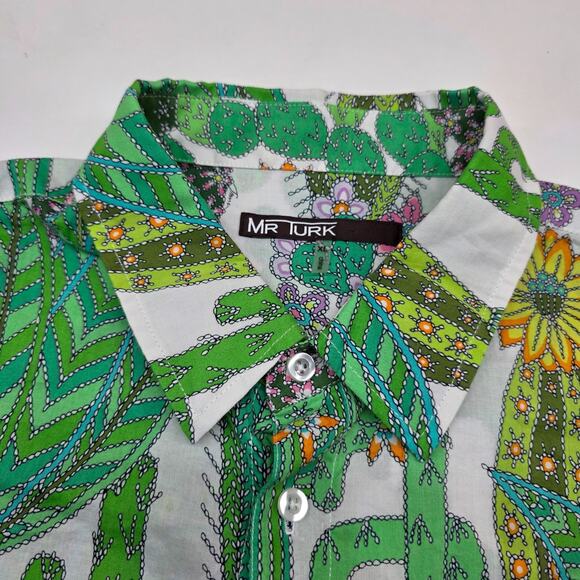 Mr Turk Cactus AOP Desert Short Sleeve Button Shirt Men XL Organic Cotton - Picture 5 of 8